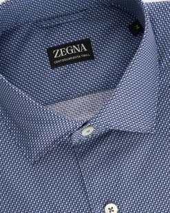 Blue Circular Pattern Centoquatra Twill Shirt
