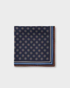 Blue Circular Pattern Silk Pocket Square
