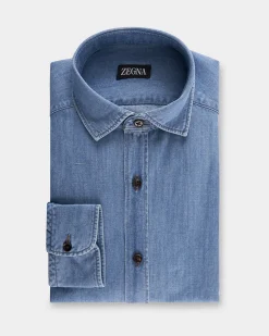 Blue Cotton Linen Denim Shirt