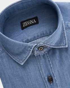 Blue Cotton Linen Denim Shirt
