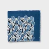 Blue Floral Linen Cotton Frayed Edge Scarf