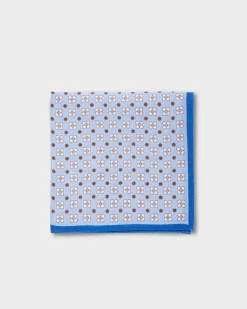 Blue Floral Linen Pocket Square