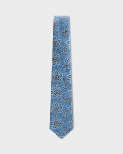 Blue Floral Paisley Silk Linen Tie