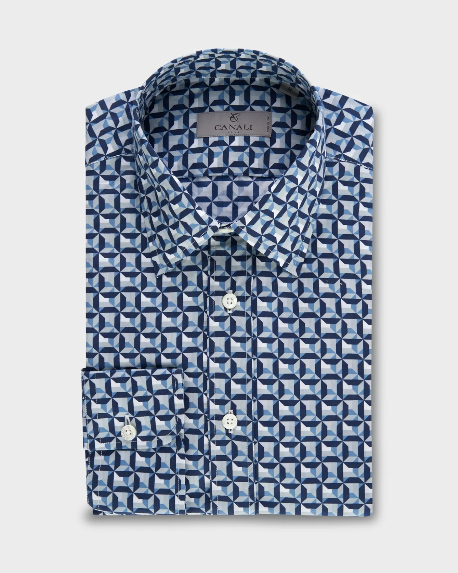 Blue Geometric Pattern Cotton Shirt