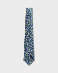 Blue Green And Yellow Floral Silk Tie