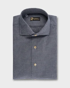 Blue Houndstooth Cotton Flannel Shirt