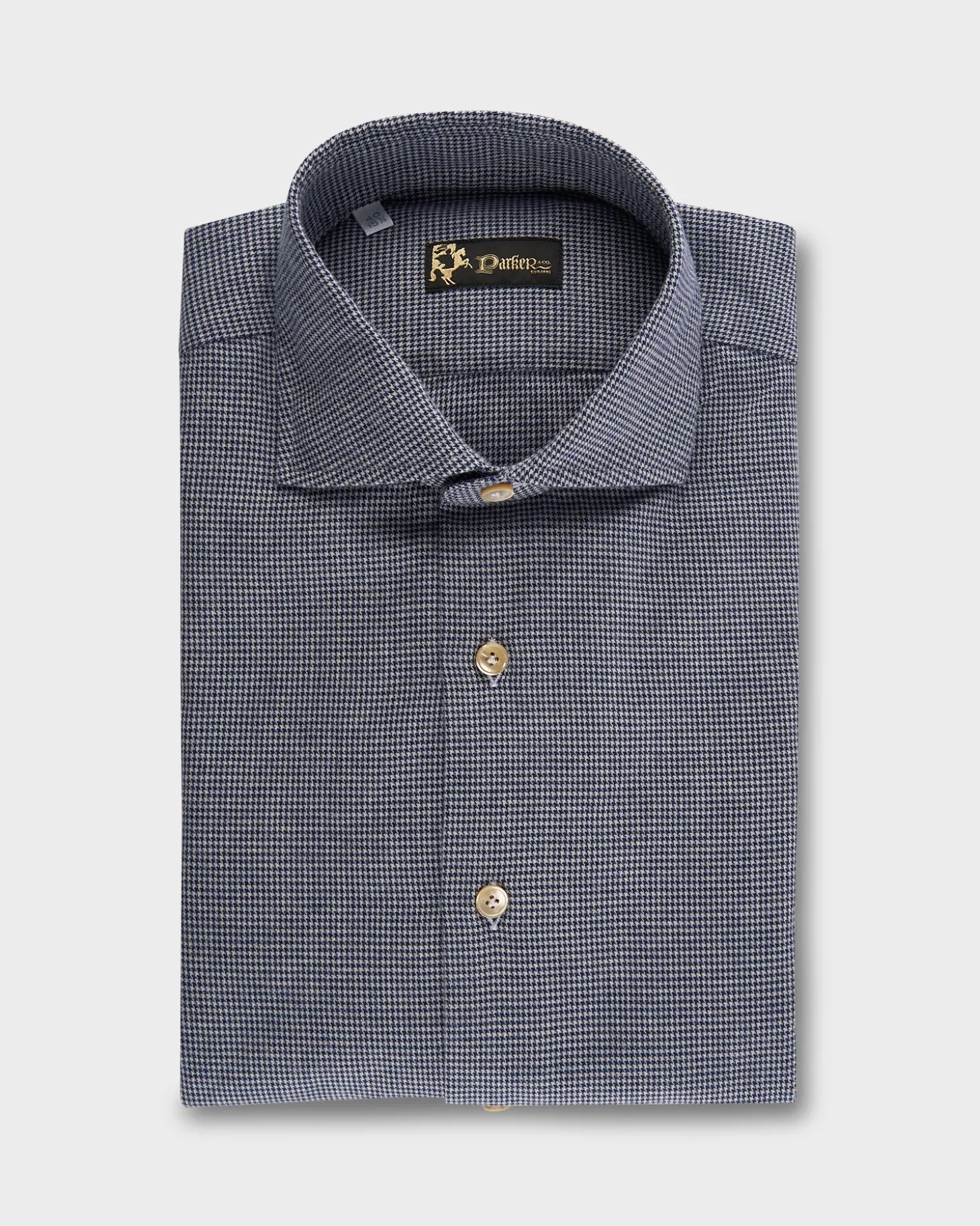 Blue Houndstooth Cotton Flannel Shirt
