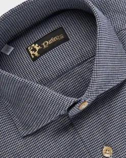 Blue Houndstooth Cotton Flannel Shirt