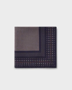 Blue Houndstooth Polkadot Overlay Silk Pocket Square