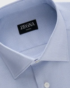 Blue Micro Check Trofeo Cotton Shirt