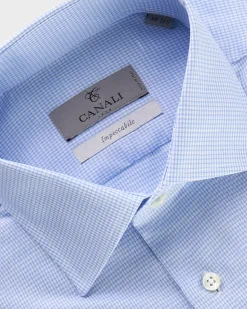 Blue Micro Houndstooth Cotton Linen Shirt