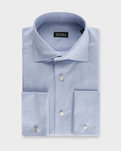 Blue Micro Weave French Cuff Cotton Shirt