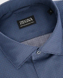 Blue Micropattern Centoquatra Twill Shirt