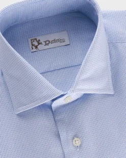 Blue Microtexture Cotton Shirt