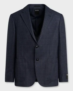 Blue Plaid Silk Wool Sports Jacket