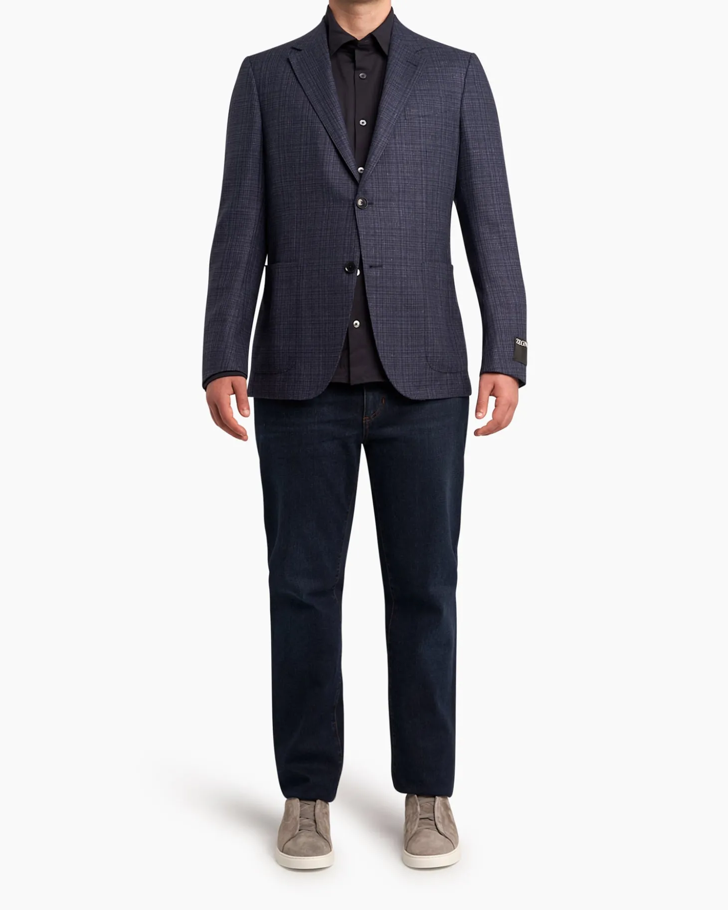 Blue Plaid Silk Wool Sports Jacket