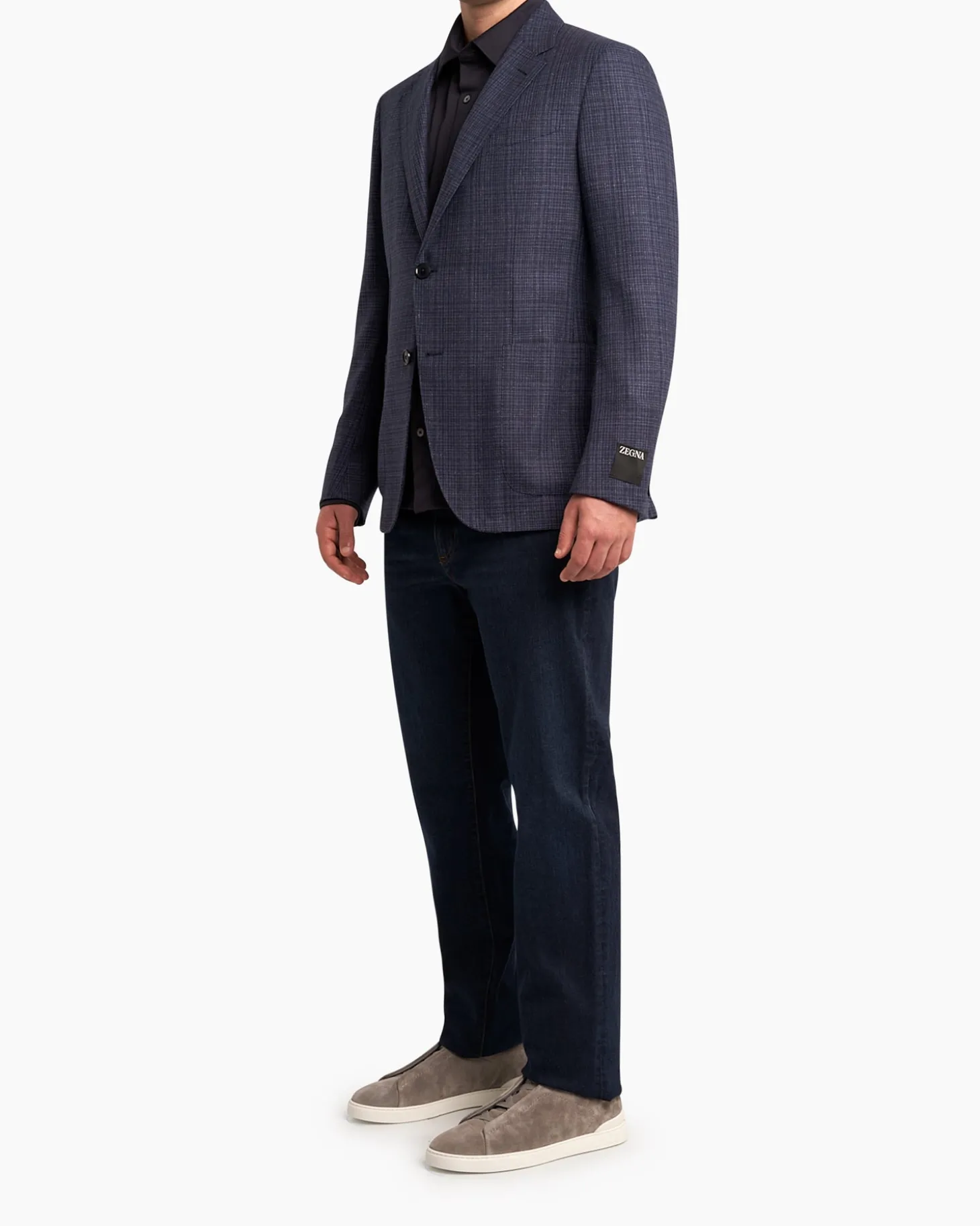 Blue Plaid Silk Wool Sports Jacket