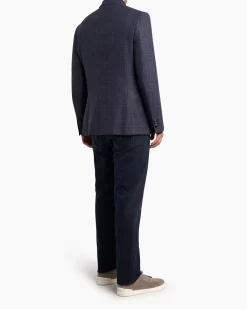 Blue Plaid Silk Wool Sports Jacket