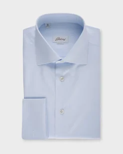 Blue Self Stripe French Cuff Cotton Shirt
