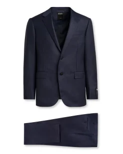 Blue Self Stripe Herringbone Trofeo Wool Suit
