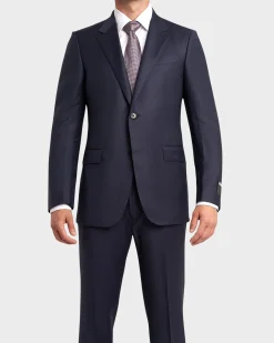 Blue Self Stripe Herringbone Trofeo Wool Suit