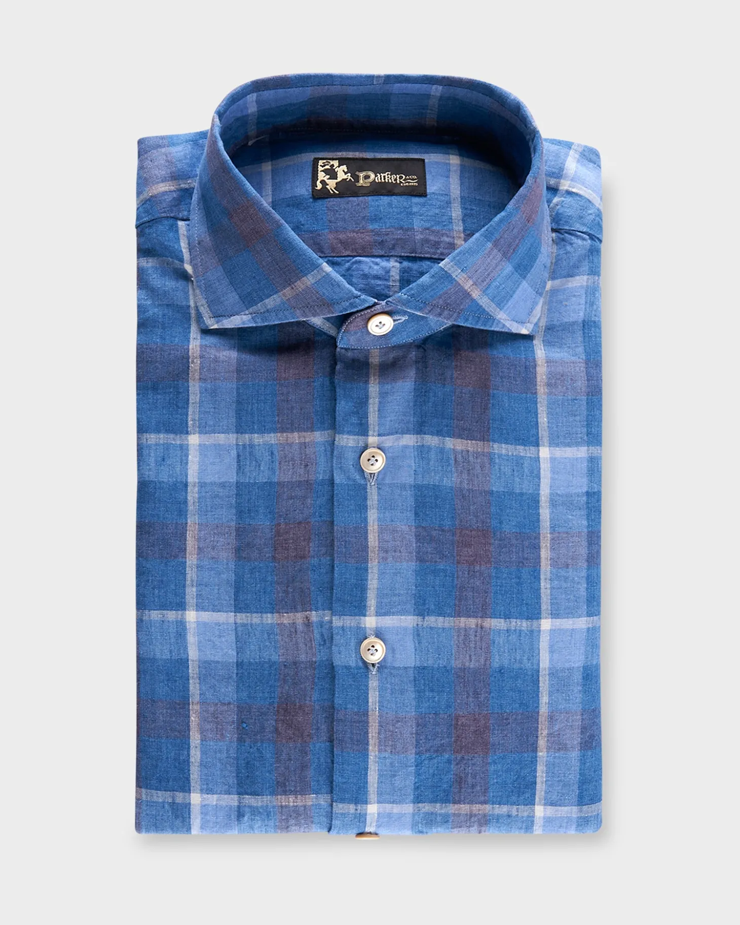 Blue With Burgundy Check Washed Linen Shirt