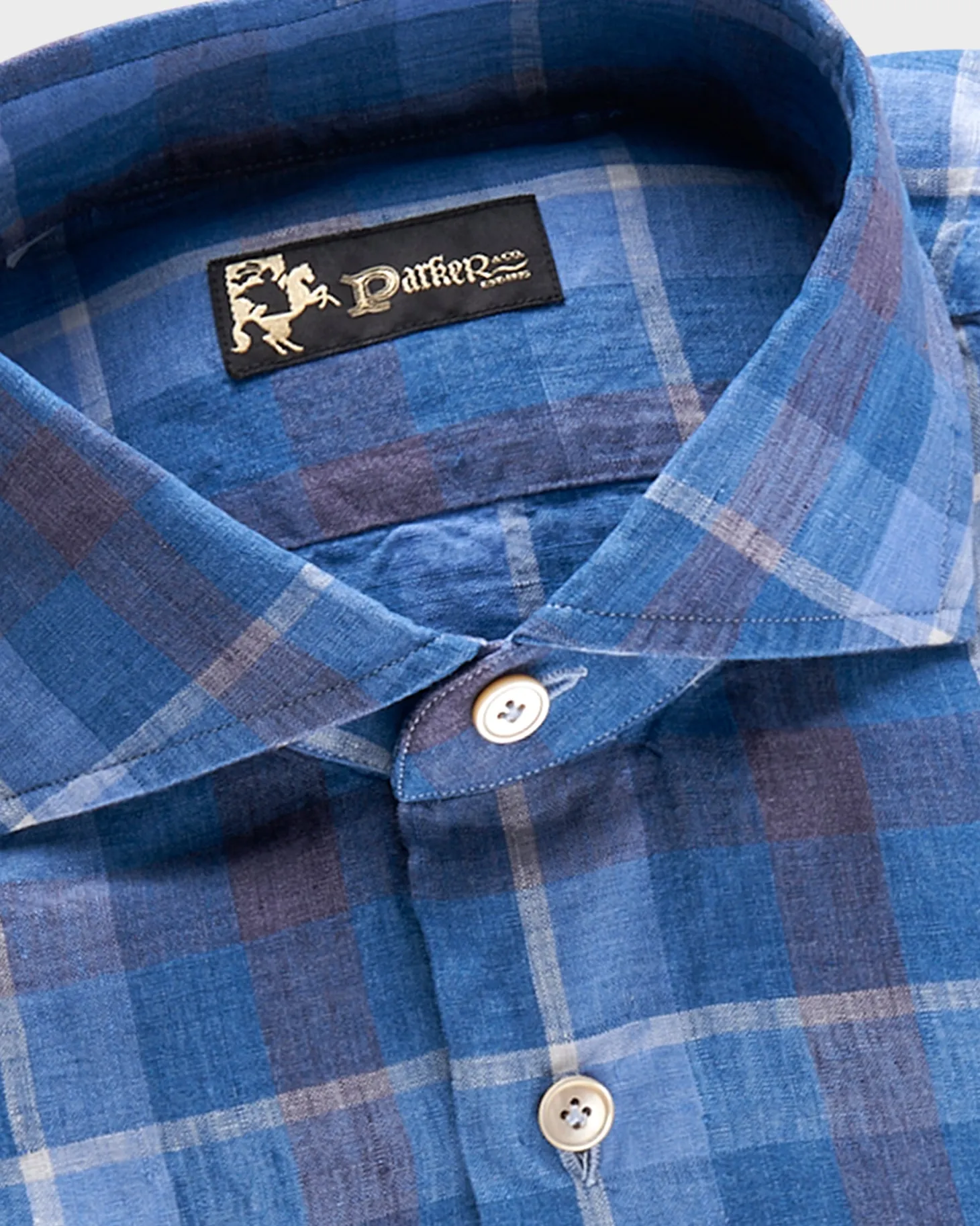 Blue With Burgundy Check Washed Linen Shirt