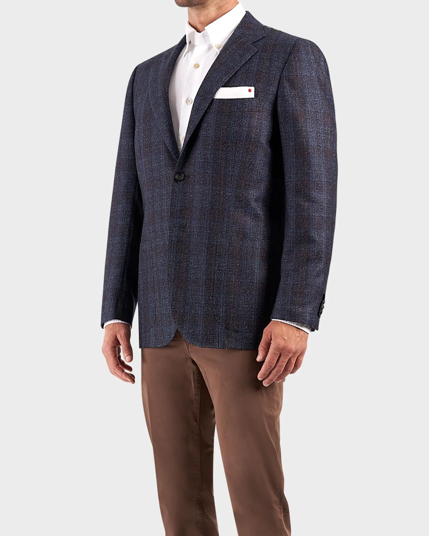 Blue With Burgundy Check Cashmere Silk Blend Sports Jacket