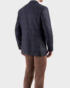 Blue With Burgundy Check Cashmere Silk Blend Sports Jacket