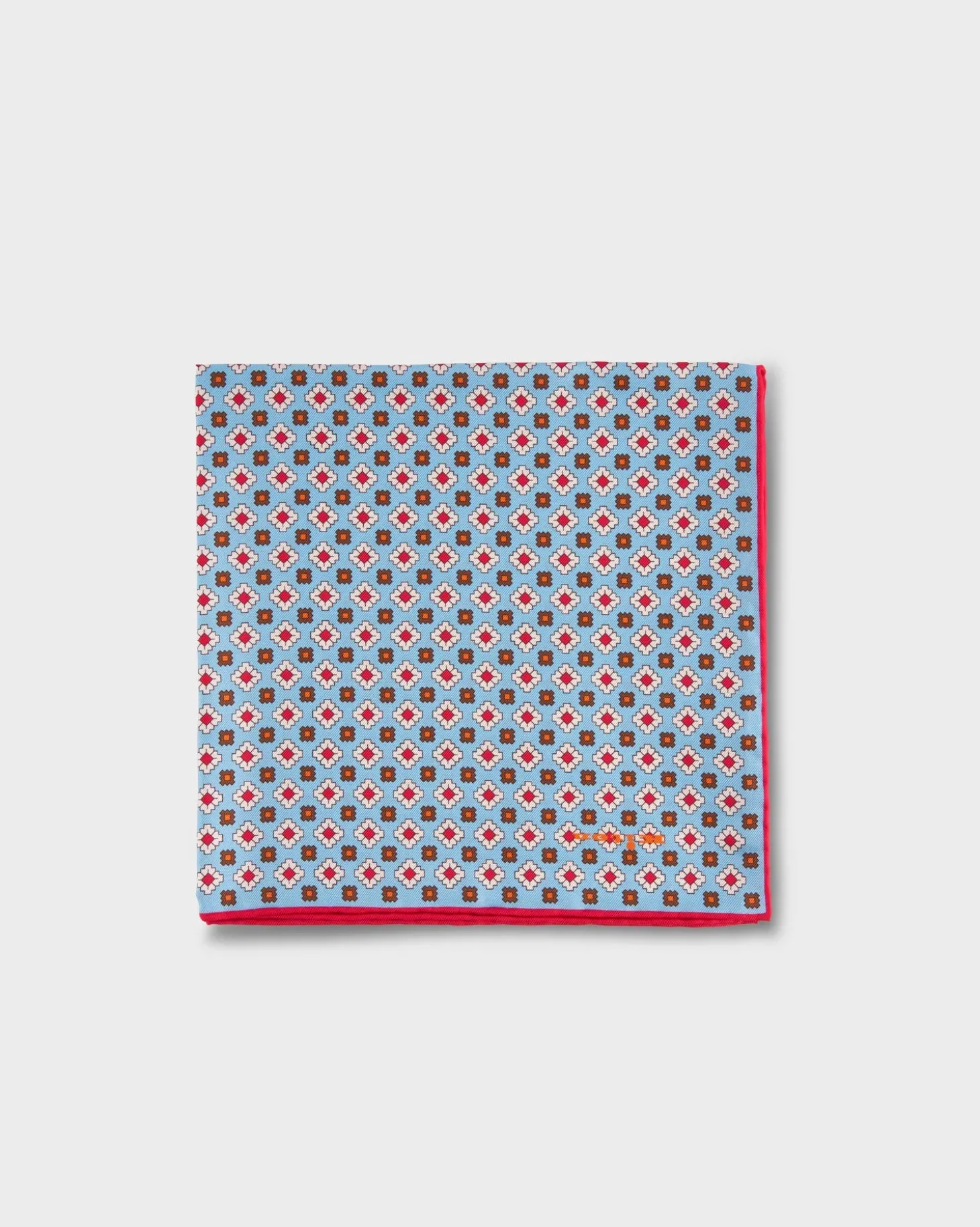 Blue With Raspberry Brown And Orange Pattern Silk Pocket Square