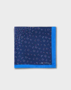 Blue With Red And White Floral Silk Pocket Square