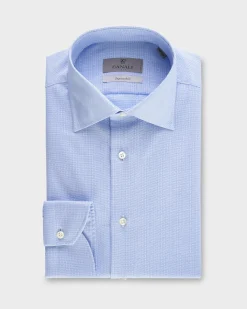Blue Woven Micro Pattern Impeccabile Cotton Shirt