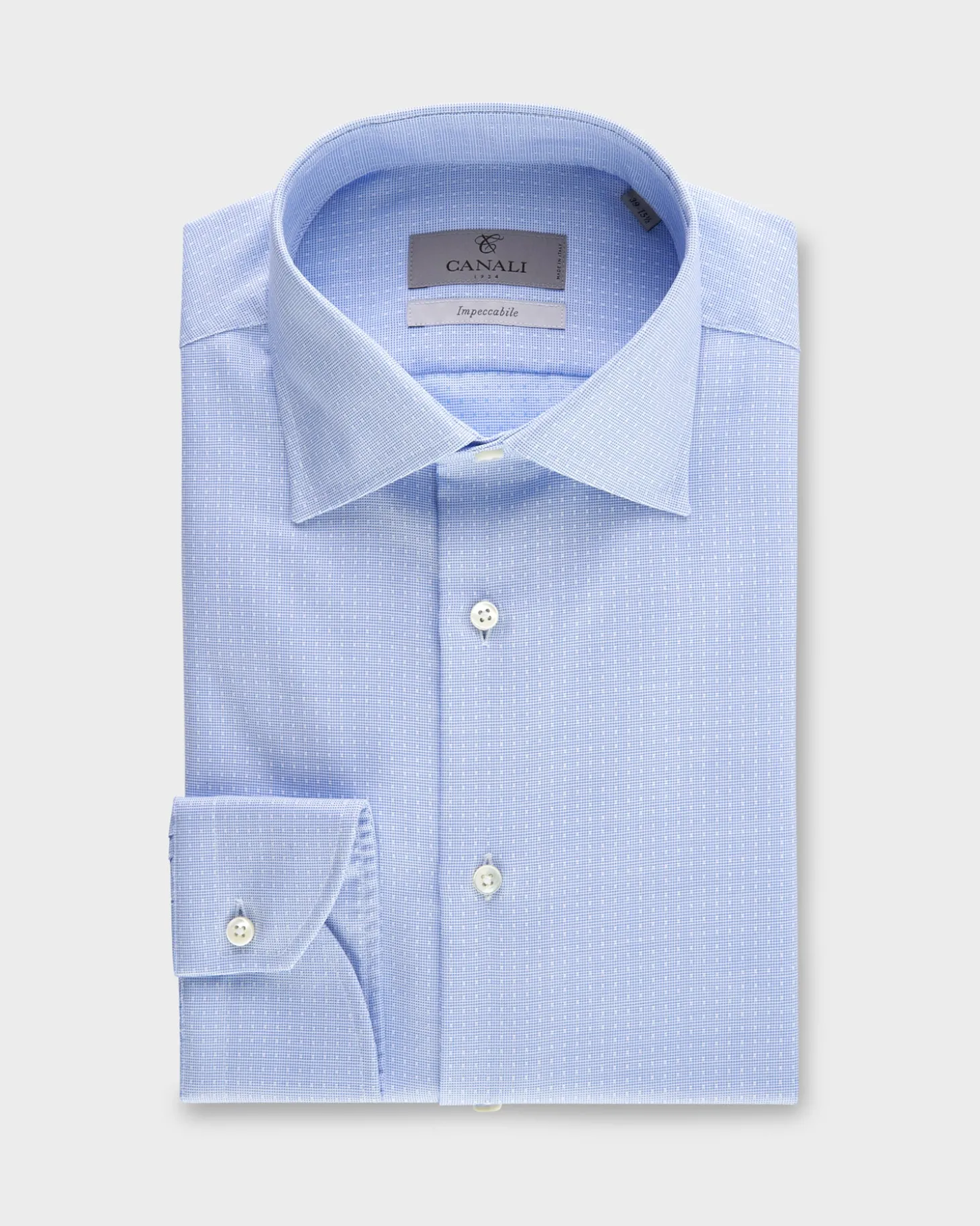 Blue Woven Micro Pattern Impeccabile Cotton Shirt