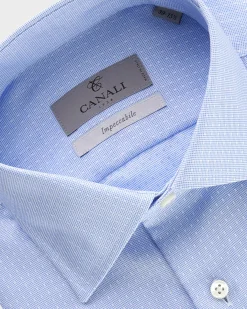 Blue Woven Micro Pattern Impeccabile Cotton Shirt