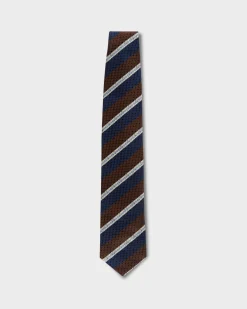 Brown And Navy Diagonal Pattern Silk Tie