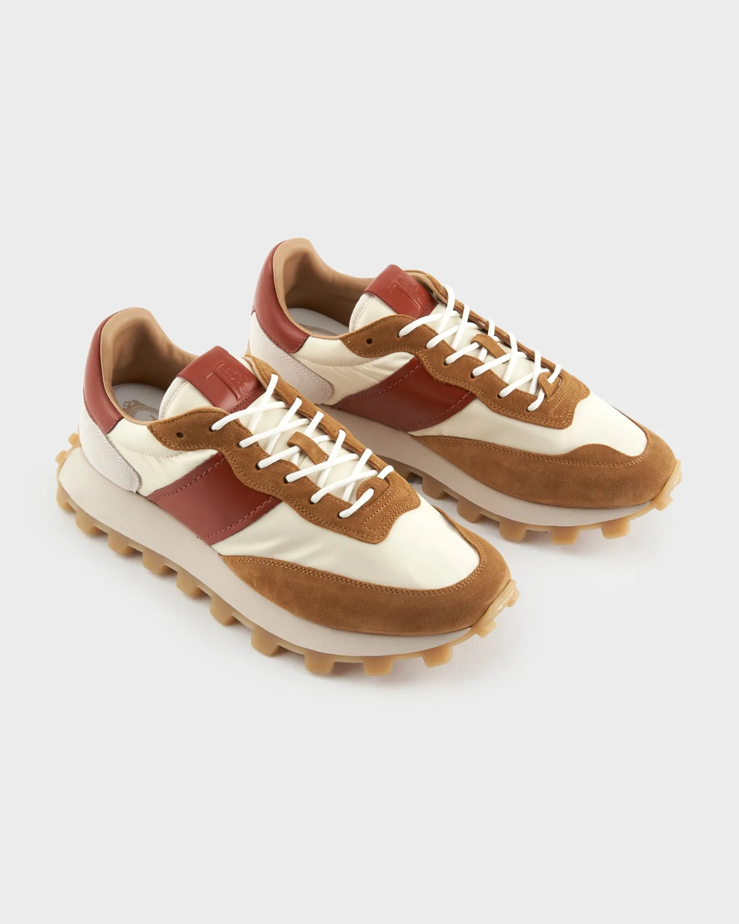 Brown And Off-White Suede And Fabric 1T Sneakers