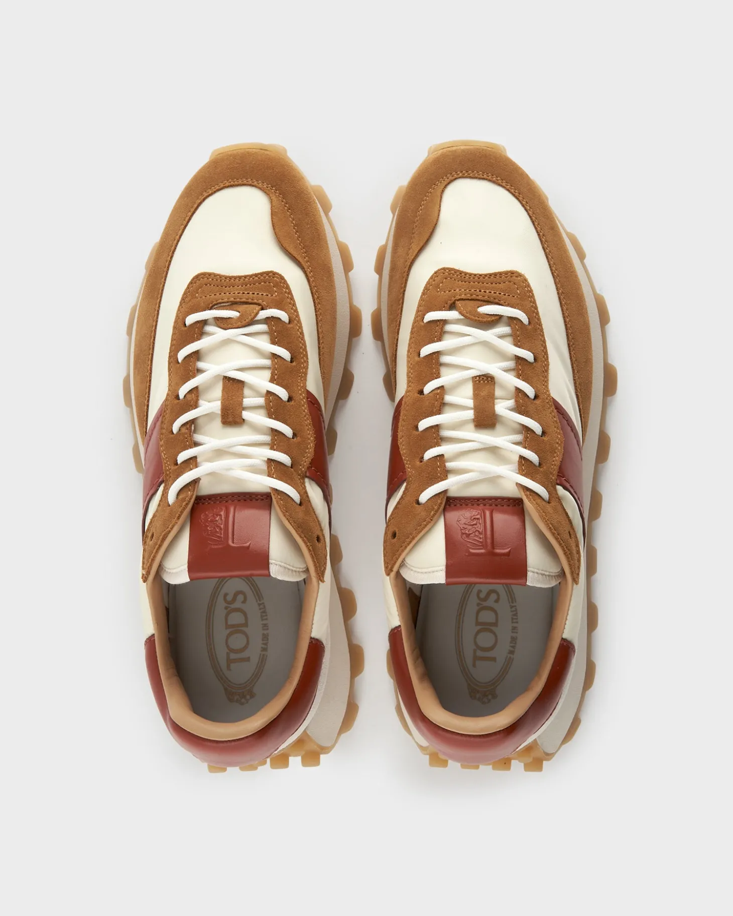 Brown And Off-White Suede And Fabric 1T Sneakers