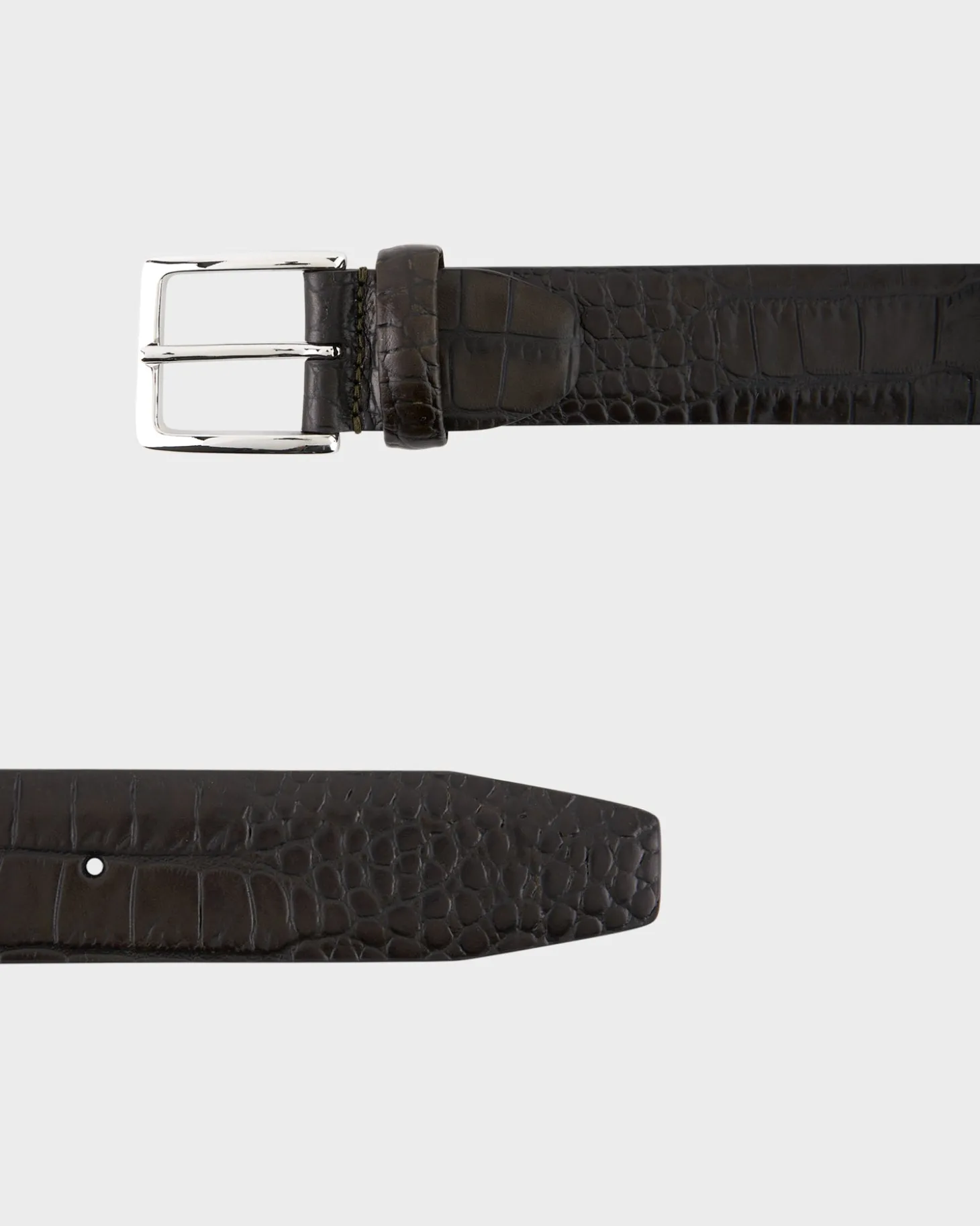 Brown Gloss Croc Effect Leather Belt