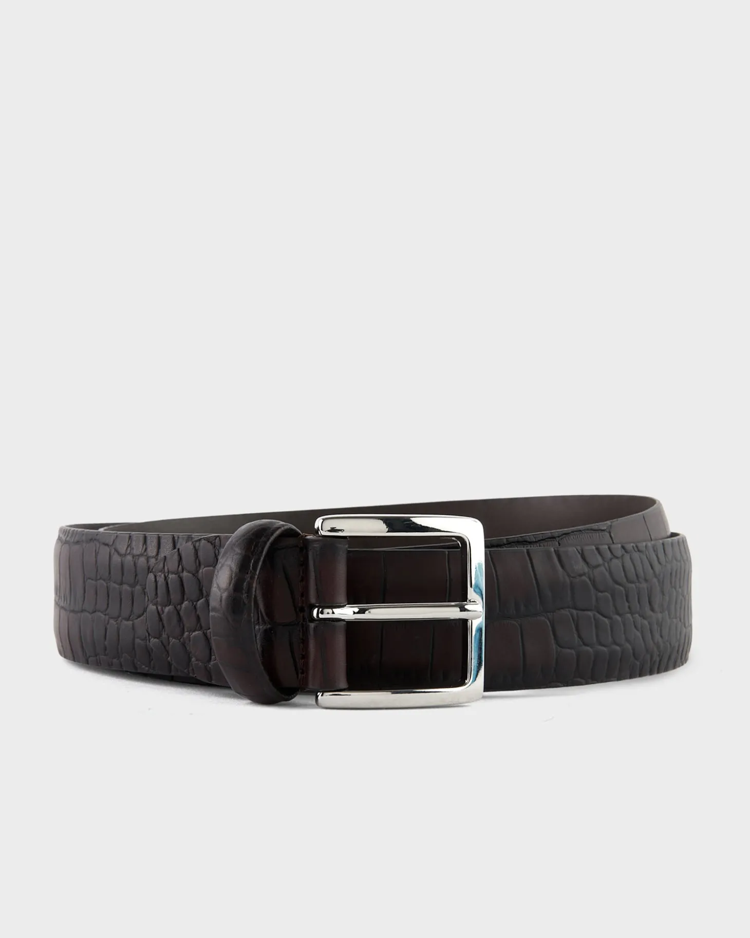 Brown Matt Croc Effect Leather Belt