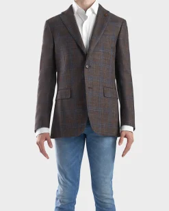 Brown With Blue Check Wool Silk Sports Jacket