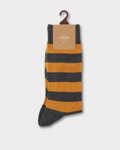 Butterscotch And Grey Thick Stripe Socks