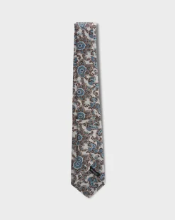 Cream Paisley Silk Linen Tie