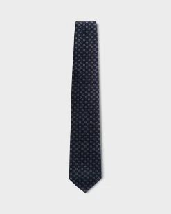 Dark Blue And Grey Patterned Silk Tie