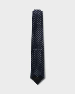 Dark Blue And Grey Patterned Silk Tie