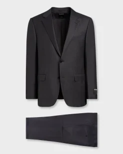 Dark Blue And Gunmetal Windowpane 15Milmil15 Wool Suit
