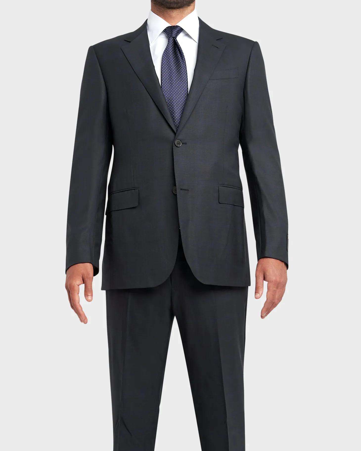 Dark Blue And Gunmetal Windowpane 15Milmil15 Wool Suit