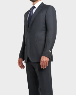 Dark Blue And Gunmetal Windowpane 15Milmil15 Wool Suit