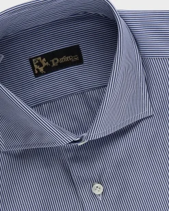 Dark Blue And White Stripe Cotton Shirt