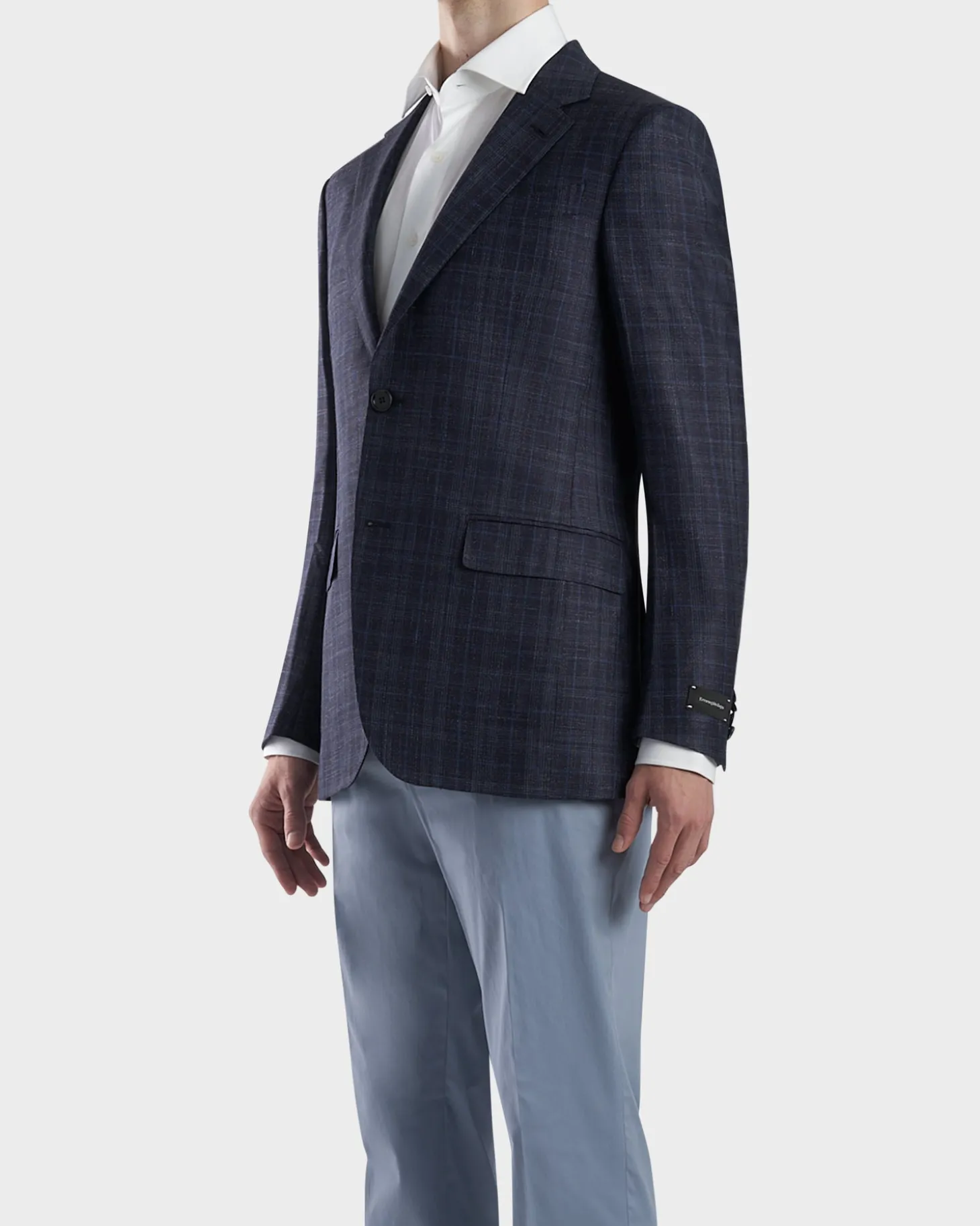 Dark Blue Check Milano Wool Silk Linen Sports Jacket