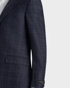 Dark Blue Check Milano Wool Silk Linen Sports Jacket